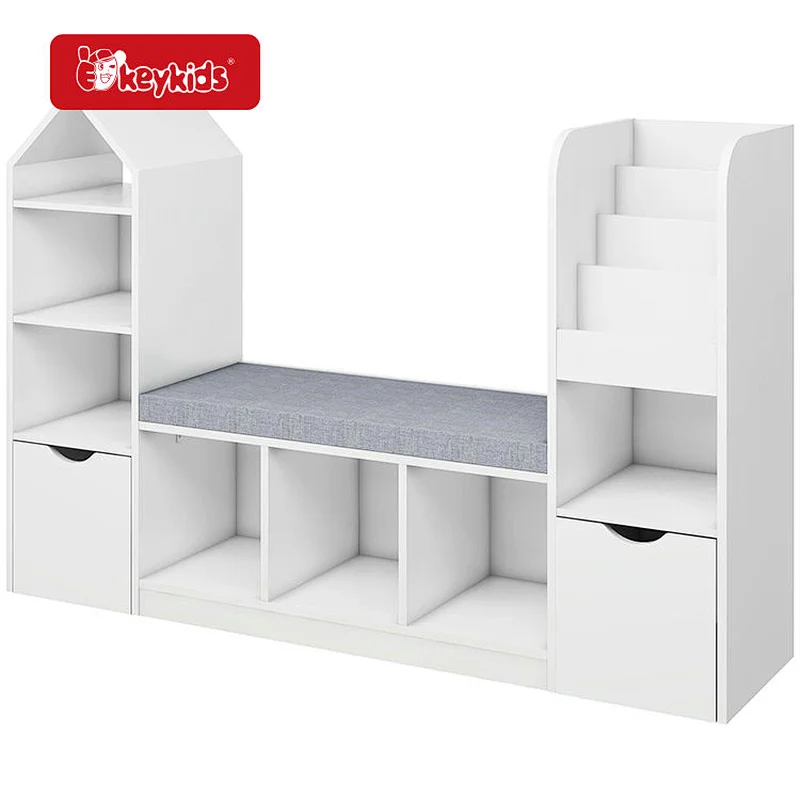 Multi-Functional White Kids Storage Rack with Cubbies & Drawers for Bedroom & Playroom W08C401